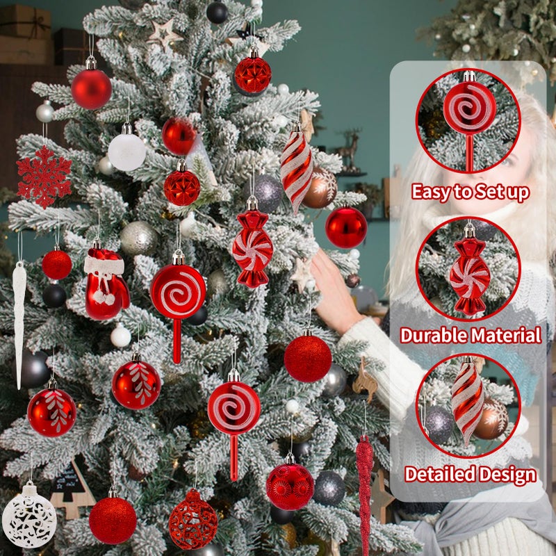 Tngan 130 Pcs Christmas Ball Ornaments, Christmas Tree Decoration Set Red Christmas Ball Shatterproof Hanging Ornament Decorations for Christmas Tree, Wreaths, and Outdoor Displays (Red) - Image 4